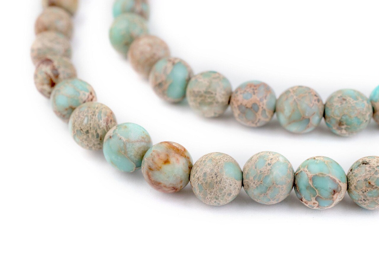 The Bead Chest Turquoise Sea Sediment Jasper Beads (8mm): Organic Gemstone Round Spherical Energy Stone Healing Power Crystal for Jewelry Bracelet Mala Necklace Making